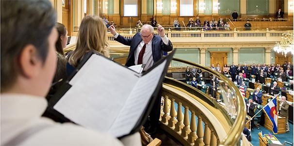 Galen Darrough conducting at the Colorado State Capitol